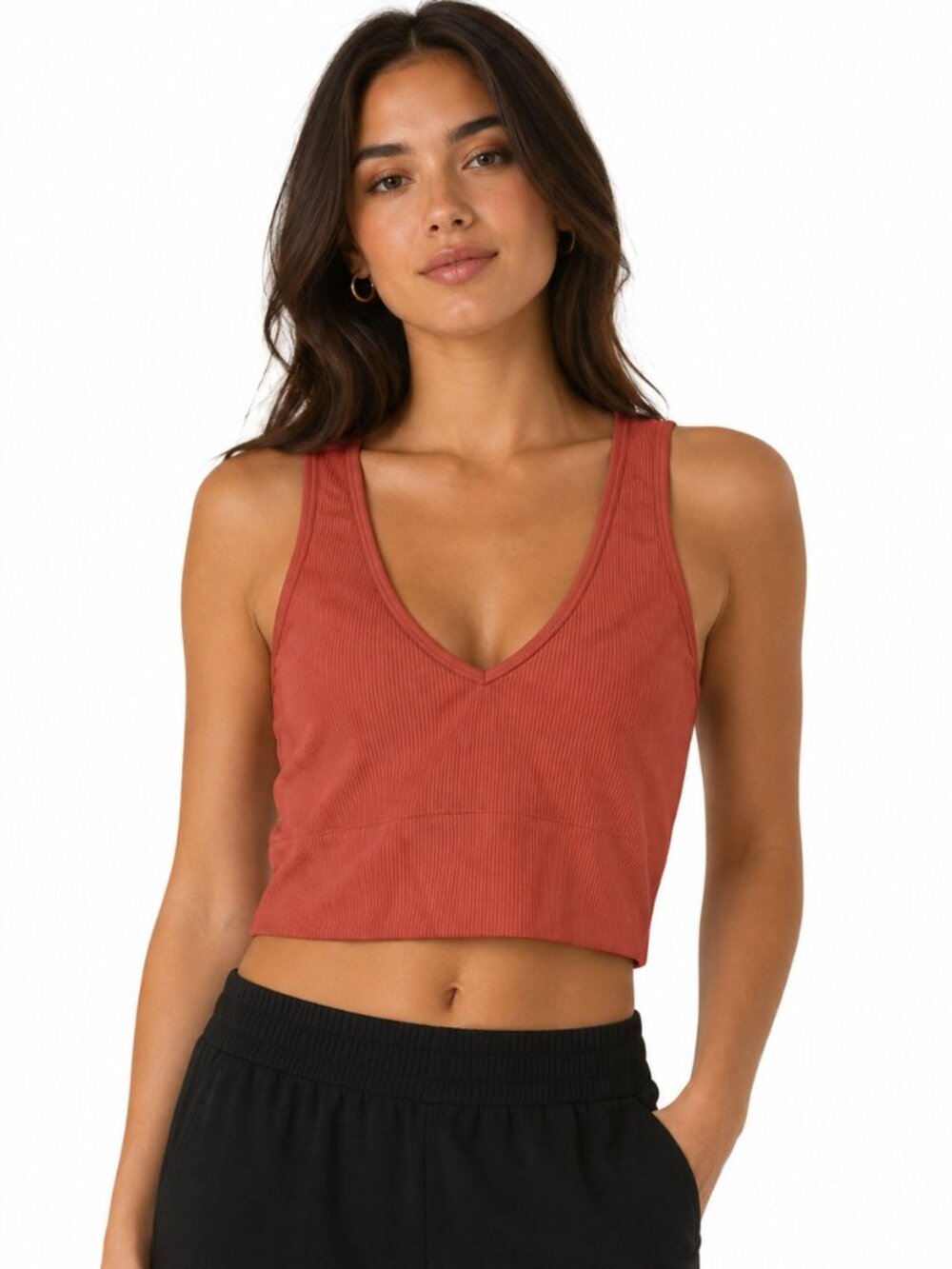 Athleta Aurora Crop Tank Top Size XXS‎ Peach Orange Yoga Ribbed Seamless